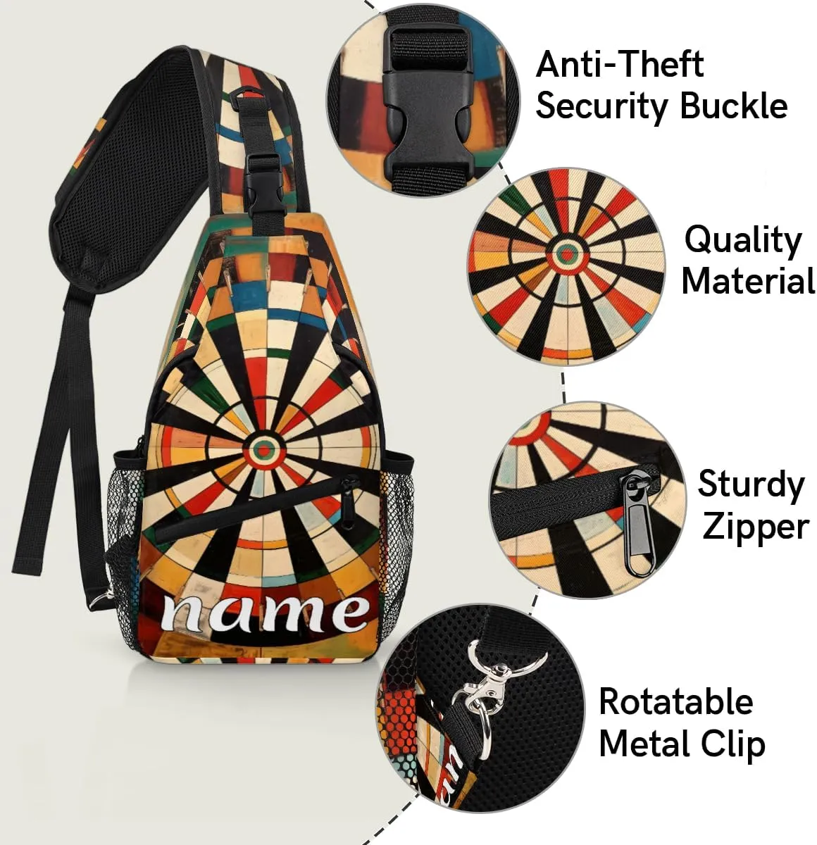 Dart Board Custom Sling Backpack Personalized Crossbody Bags for Women Men Chest Bag for Travel Hiking Sports
