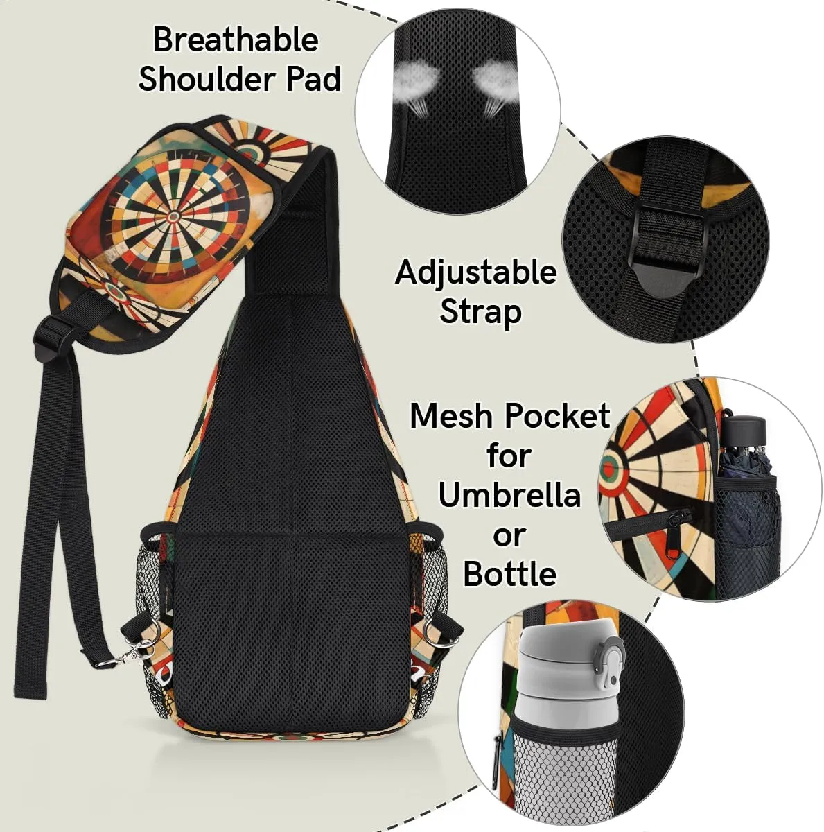Dart Board Custom Sling Backpack Personalized Crossbody Bags for Women Men Chest Bag for Travel Hiking Sports