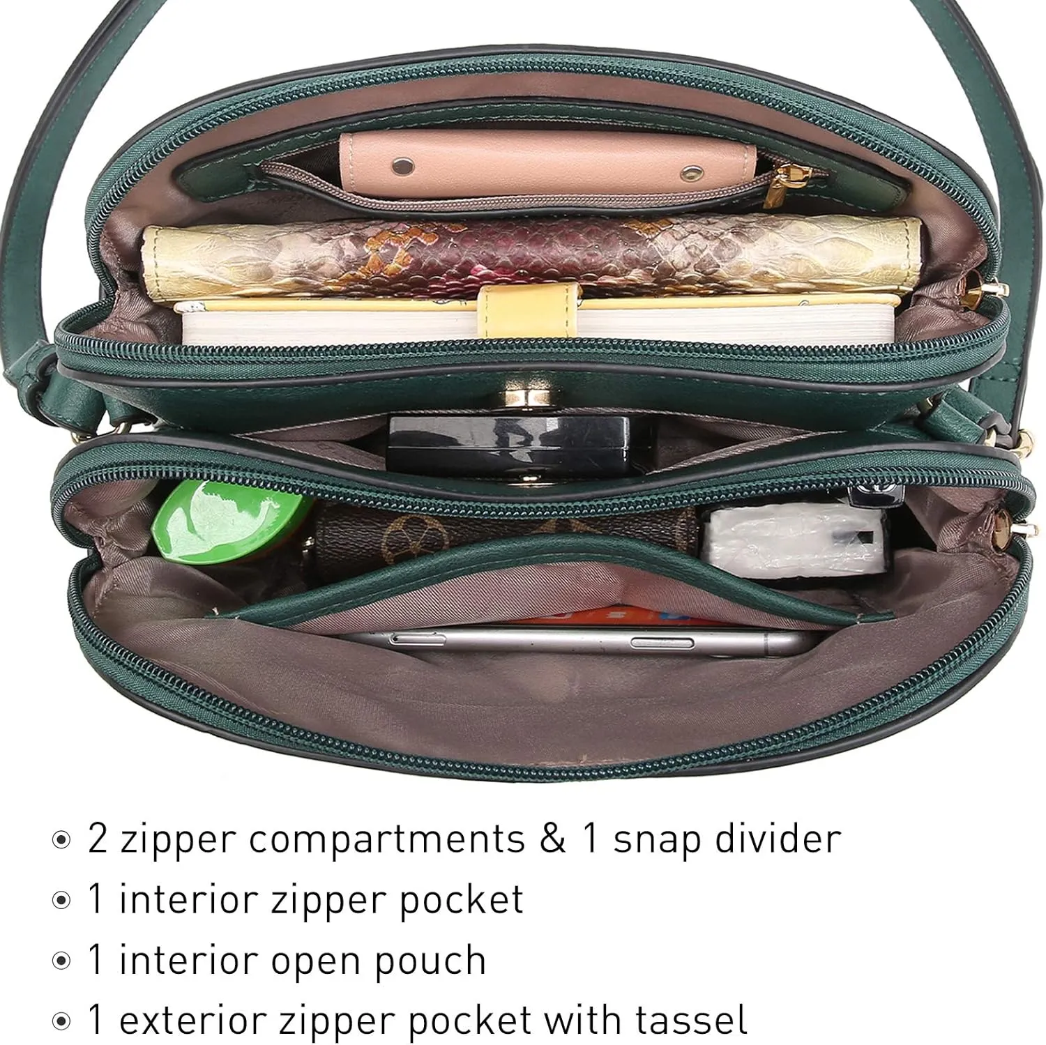 Dasein Women Tassel Zipper Pocket Crossbody Bag Shoulder Purse Fashion Travel Bag with Multi Pockets