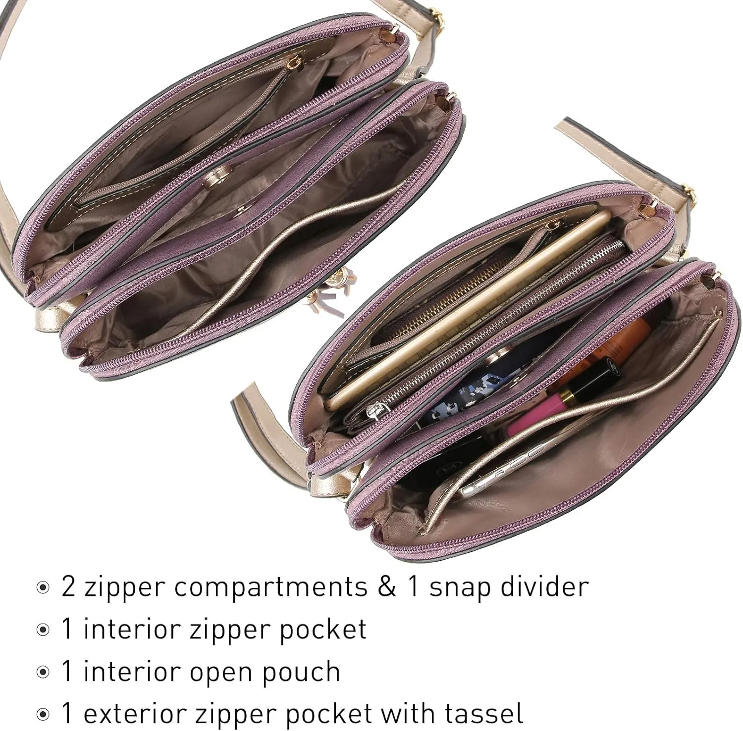 Dasein Women Tassel Zipper Pocket Crossbody Bag Shoulder Purse Fashion Travel Bag with Multi Pockets