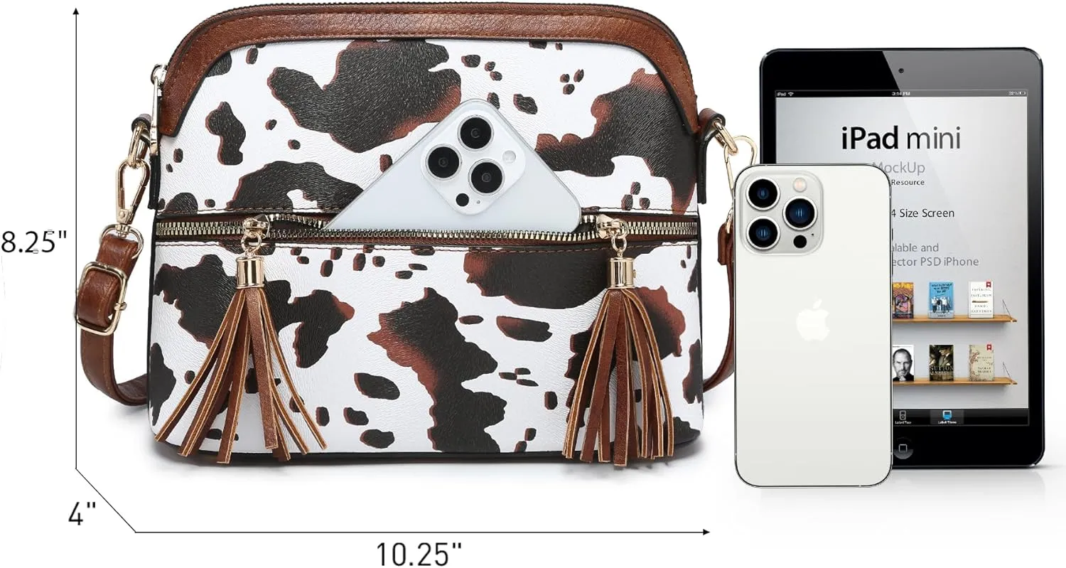 Dasein Women Tassel Zipper Pocket Crossbody Bag Shoulder Purse Fashion Travel Bag with Multi Pockets