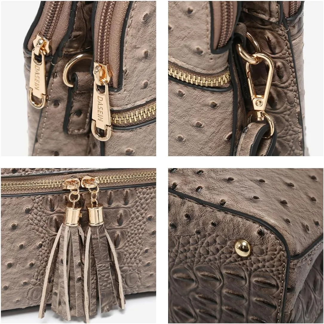 Dasein Women Tassel Zipper Pocket Crossbody Bag Shoulder Purse Fashion Travel Bag with Multi Pockets
