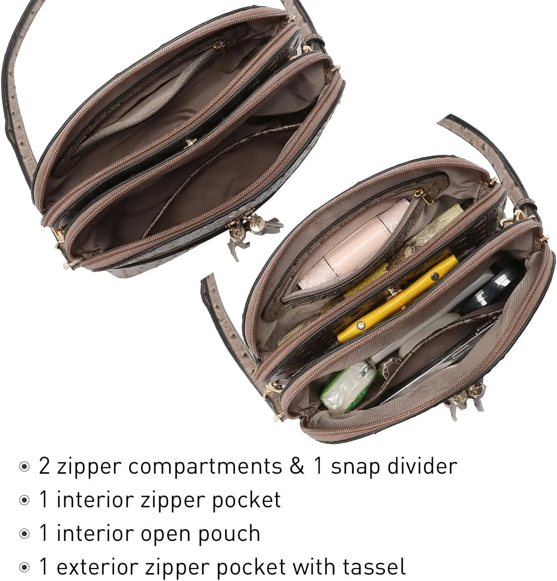 Dasein Women Tassel Zipper Pocket Crossbody Bag Shoulder Purse Fashion Travel Bag with Multi Pockets
