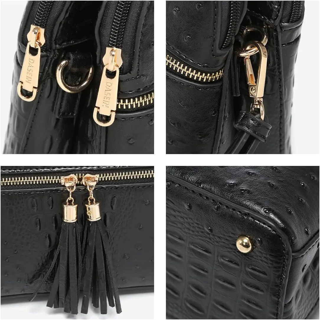 Dasein Women Tassel Zipper Pocket Crossbody Bag Shoulder Purse Fashion Travel Bag with Multi Pockets