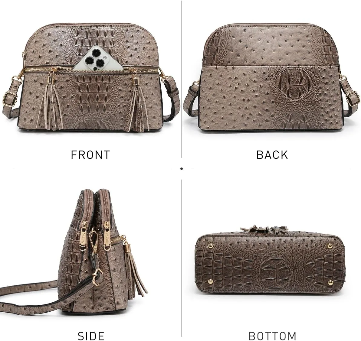 Dasein Women Tassel Zipper Pocket Crossbody Bag Shoulder Purse Fashion Travel Bag with Multi Pockets