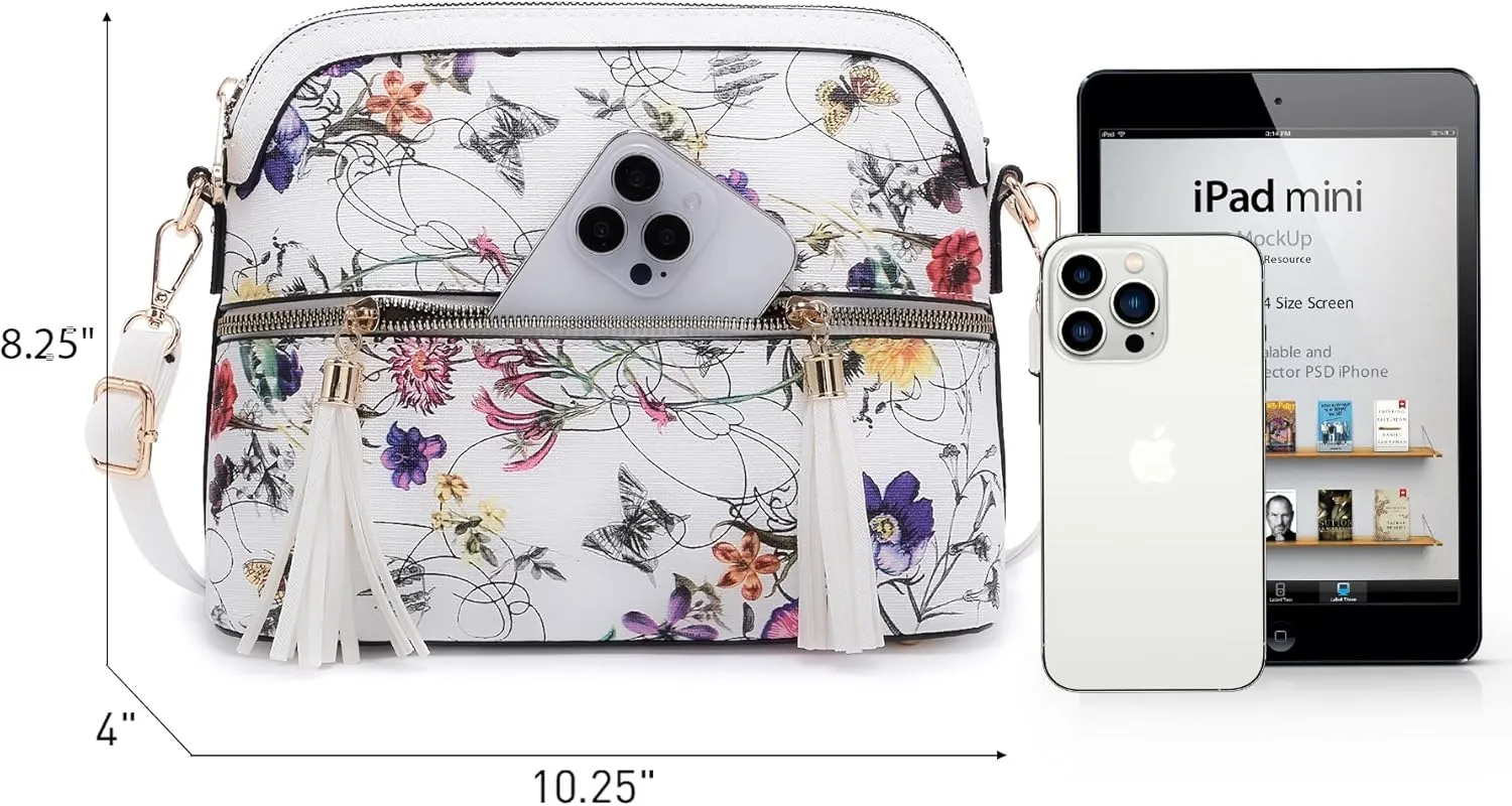 Dasein Women Tassel Zipper Pocket Crossbody Bag Shoulder Purse Fashion Travel Bag with Multi Pockets