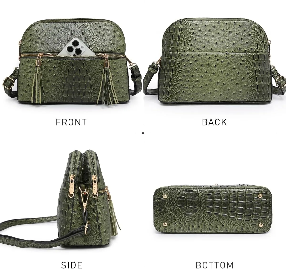 Dasein Women Tassel Zipper Pocket Crossbody Bag Shoulder Purse Fashion Travel Bag with Multi Pockets