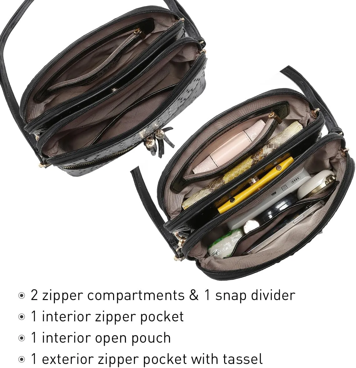 Dasein Women Tassel Zipper Pocket Crossbody Bag Shoulder Purse Fashion Travel Bag with Multi Pockets