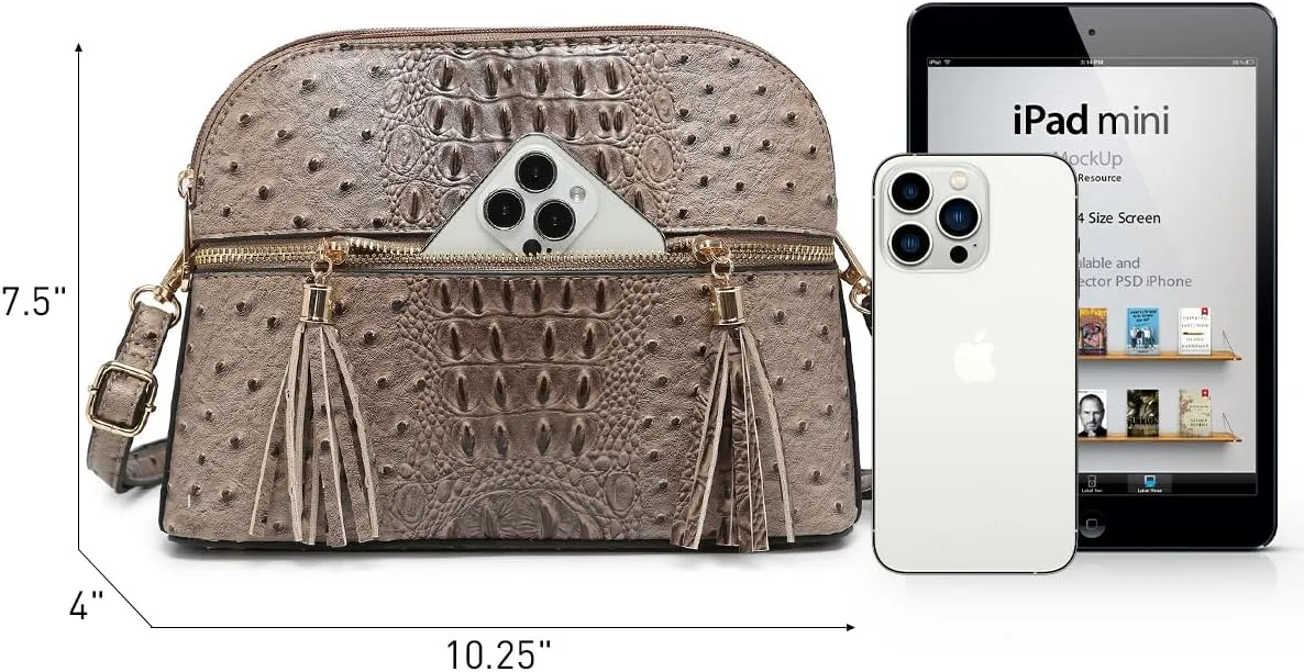 Dasein Women Tassel Zipper Pocket Crossbody Bag Shoulder Purse Fashion Travel Bag with Multi Pockets