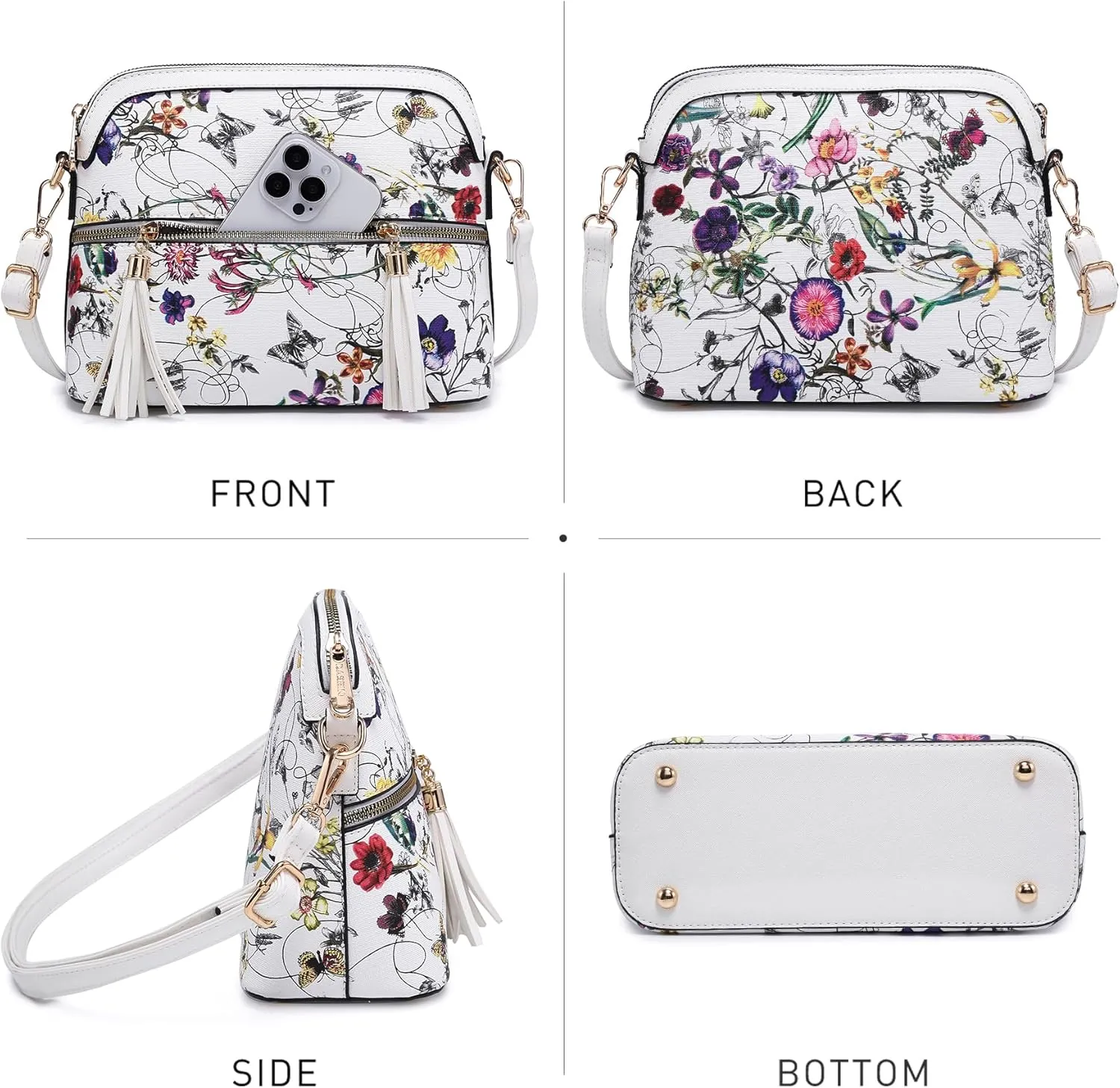 Dasein Women Tassel Zipper Pocket Crossbody Bag Shoulder Purse Fashion Travel Bag with Multi Pockets