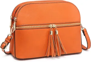 Dasein Women Tassel Zipper Pocket Crossbody Bag Shoulder Purse Fashion Travel Bag with Multi Pockets
