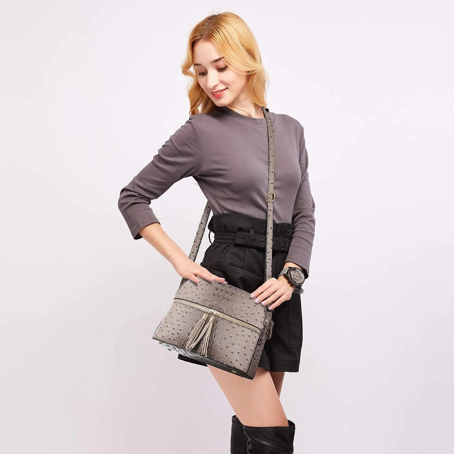 Dasein Women Tassel Zipper Pocket Crossbody Bag Shoulder Purse Fashion Travel Bag with Multi Pockets