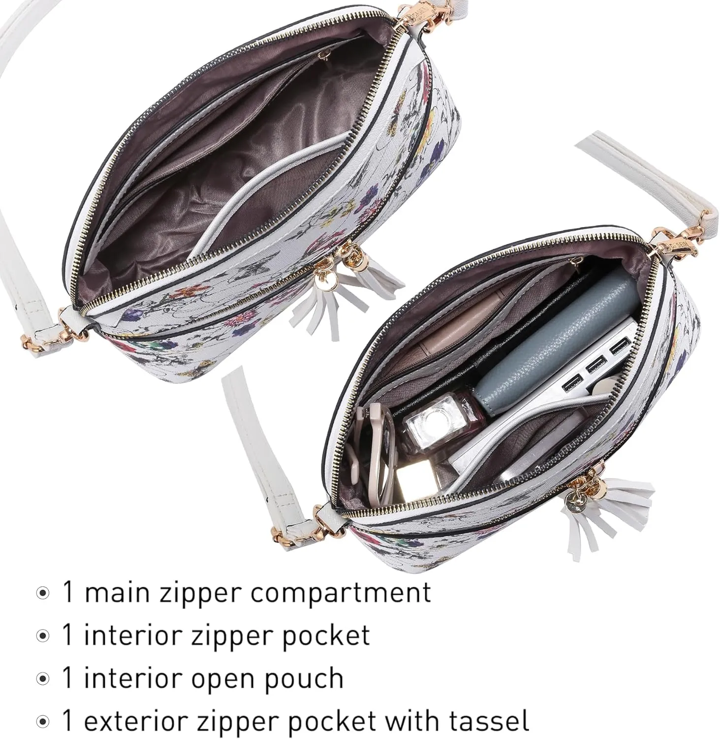 Dasein Women Tassel Zipper Pocket Crossbody Bag Shoulder Purse Fashion Travel Bag with Multi Pockets