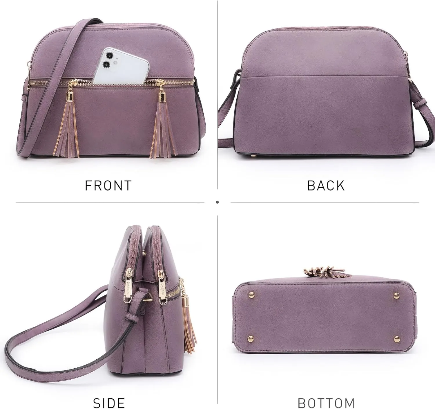 Dasein Women Tassel Zipper Pocket Crossbody Bag Shoulder Purse Fashion Travel Bag with Multi Pockets