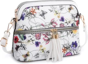 Dasein Women Tassel Zipper Pocket Crossbody Bag Shoulder Purse Fashion Travel Bag with Multi Pockets