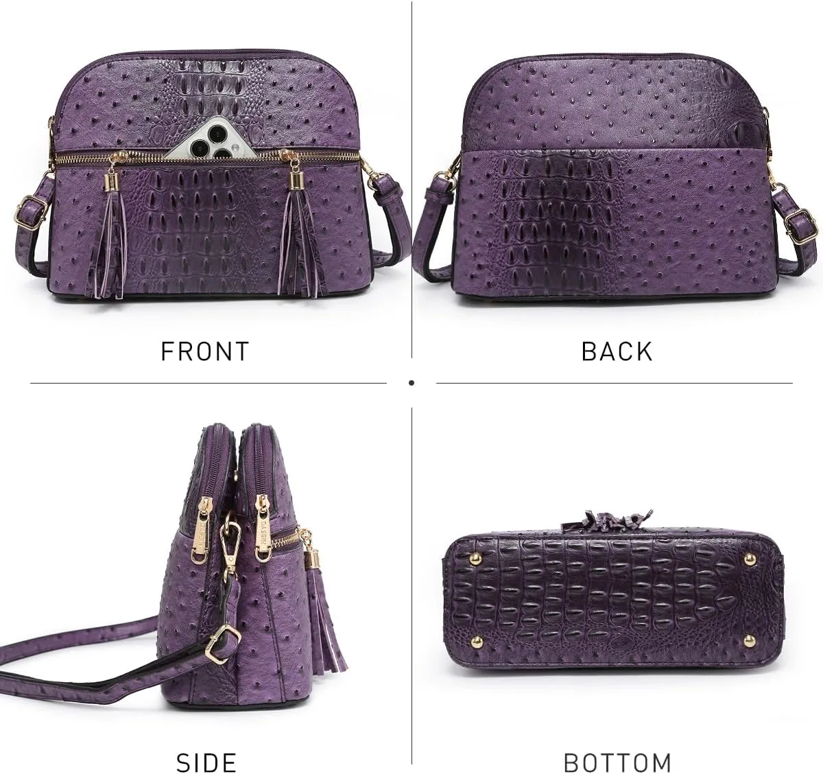 Dasein Women Tassel Zipper Pocket Crossbody Bag Shoulder Purse Fashion Travel Bag with Multi Pockets