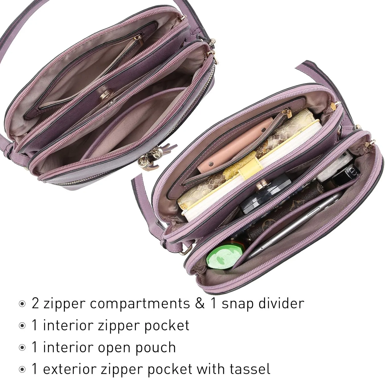 Dasein Women Tassel Zipper Pocket Crossbody Bag Shoulder Purse Fashion Travel Bag with Multi Pockets