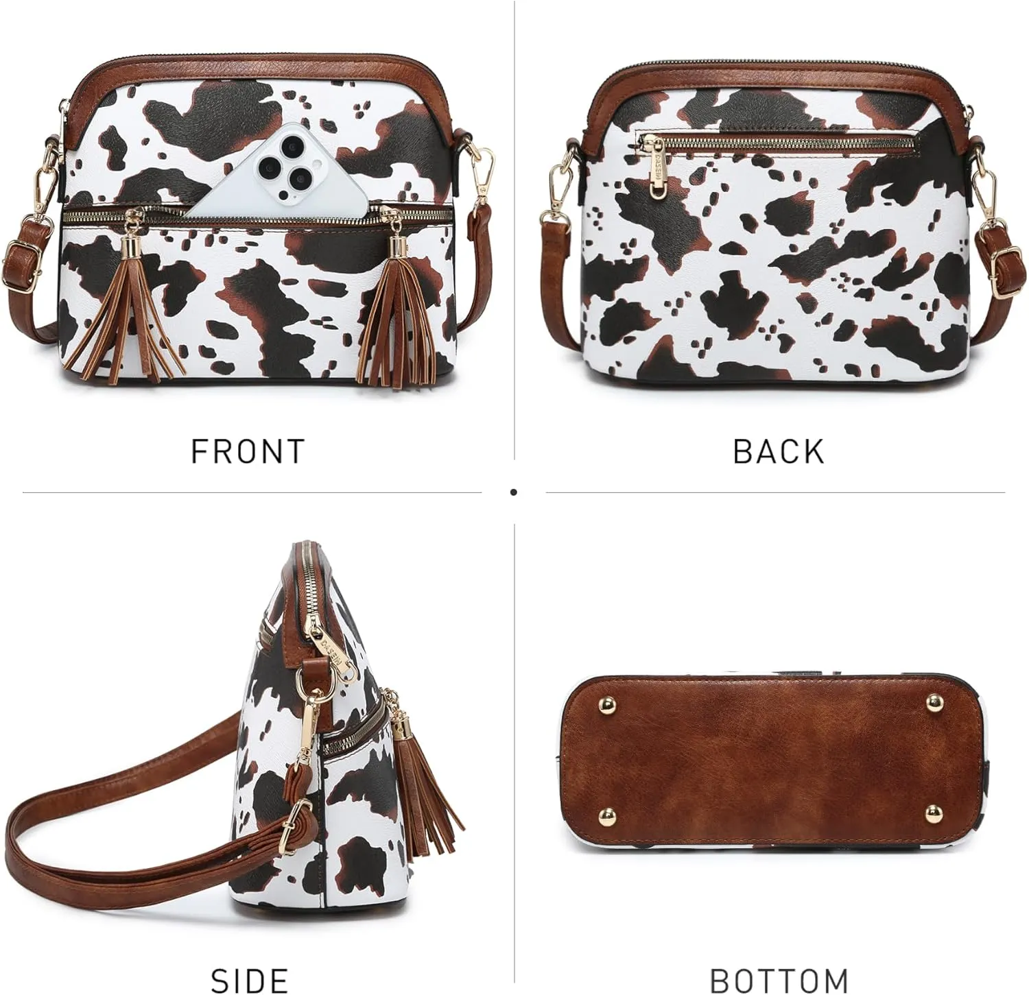Dasein Women Tassel Zipper Pocket Crossbody Bag Shoulder Purse Fashion Travel Bag with Multi Pockets