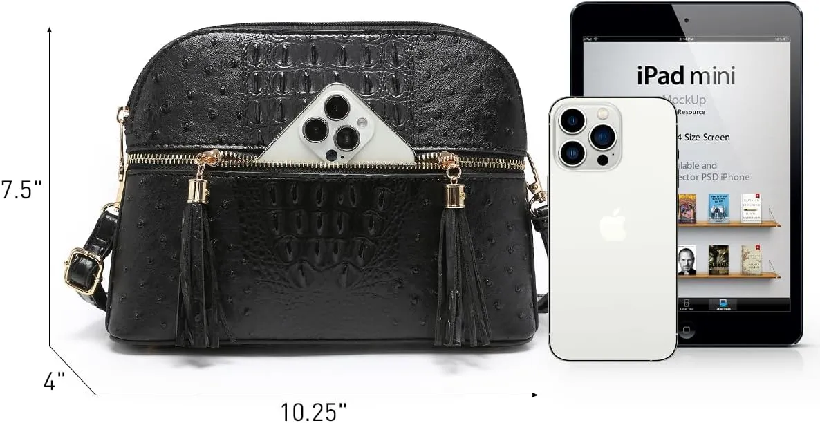 Dasein Women Tassel Zipper Pocket Crossbody Bag Shoulder Purse Fashion Travel Bag with Multi Pockets