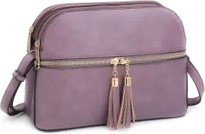 Dasein Women Tassel Zipper Pocket Crossbody Bag Shoulder Purse Fashion Travel Bag with Multi Pockets