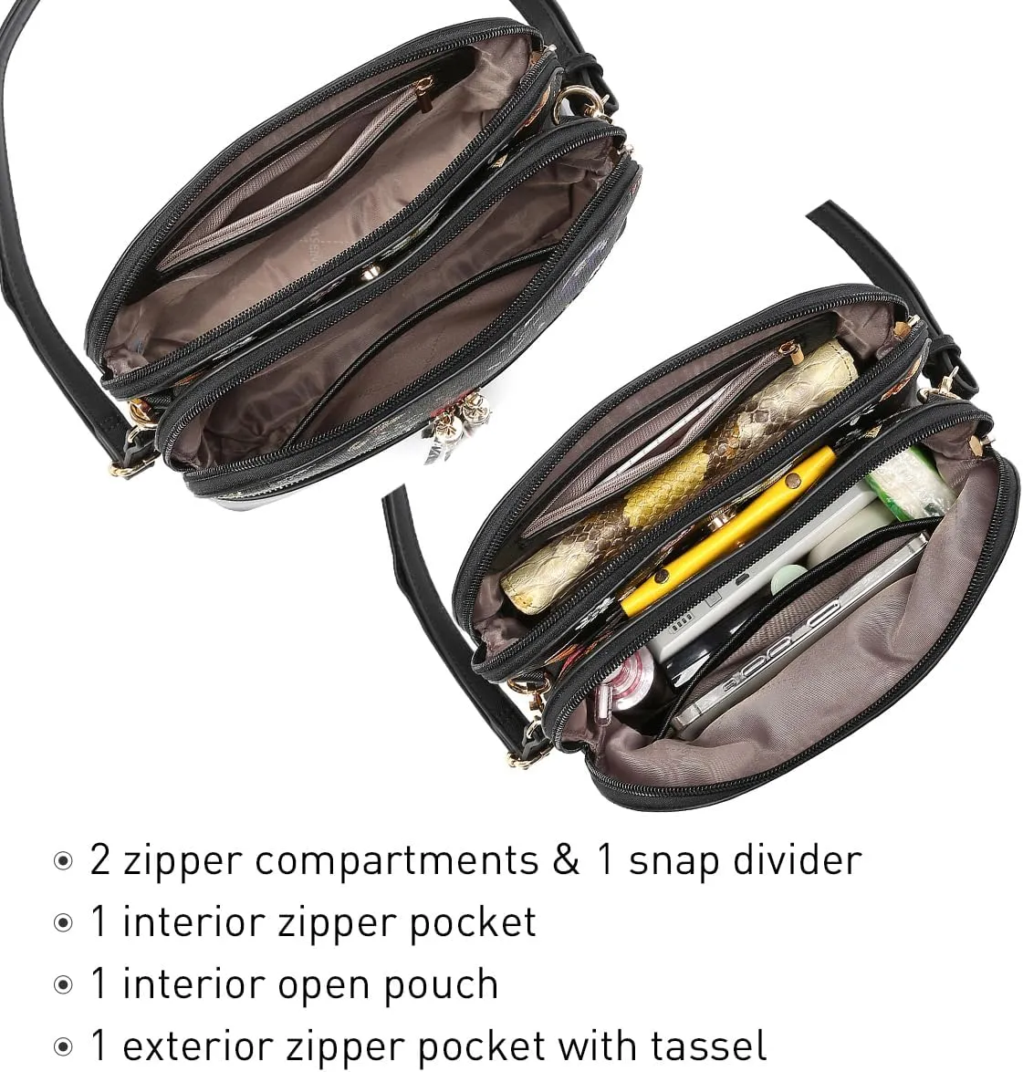 Dasein Women Tassel Zipper Pocket Crossbody Bag Shoulder Purse Fashion Travel Bag with Multi Pockets