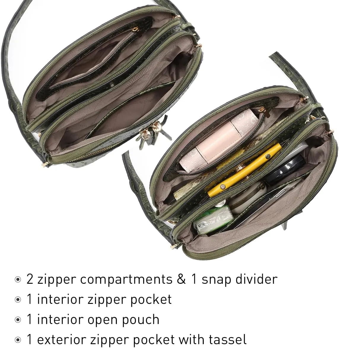 Dasein Women Tassel Zipper Pocket Crossbody Bag Shoulder Purse Fashion Travel Bag with Multi Pockets