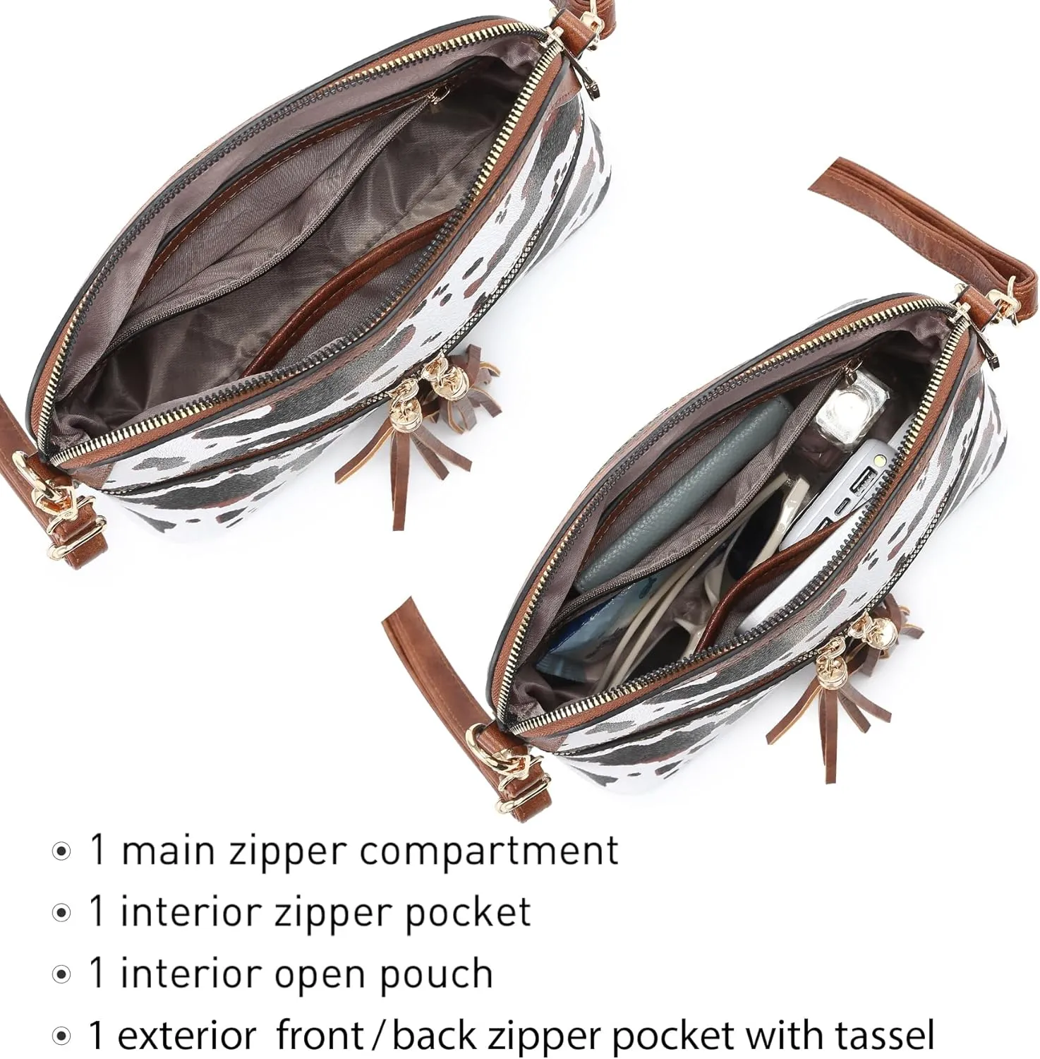 Dasein Women Tassel Zipper Pocket Crossbody Bag Shoulder Purse Fashion Travel Bag with Multi Pockets