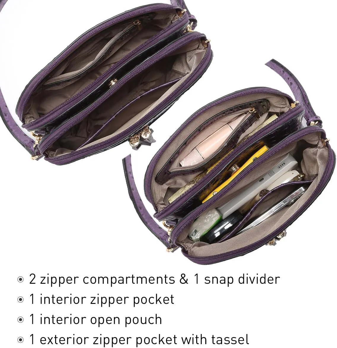 Dasein Women Tassel Zipper Pocket Crossbody Bag Shoulder Purse Fashion Travel Bag with Multi Pockets