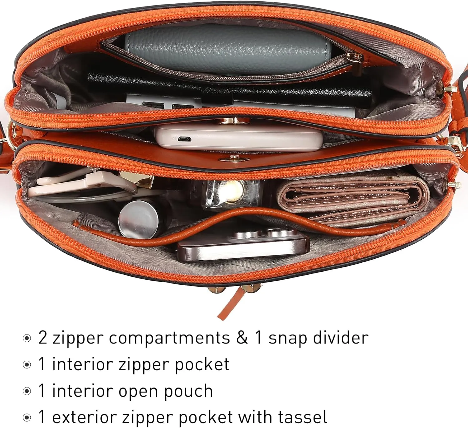 Dasein Women Tassel Zipper Pocket Crossbody Bag Shoulder Purse Fashion Travel Bag with Multi Pockets