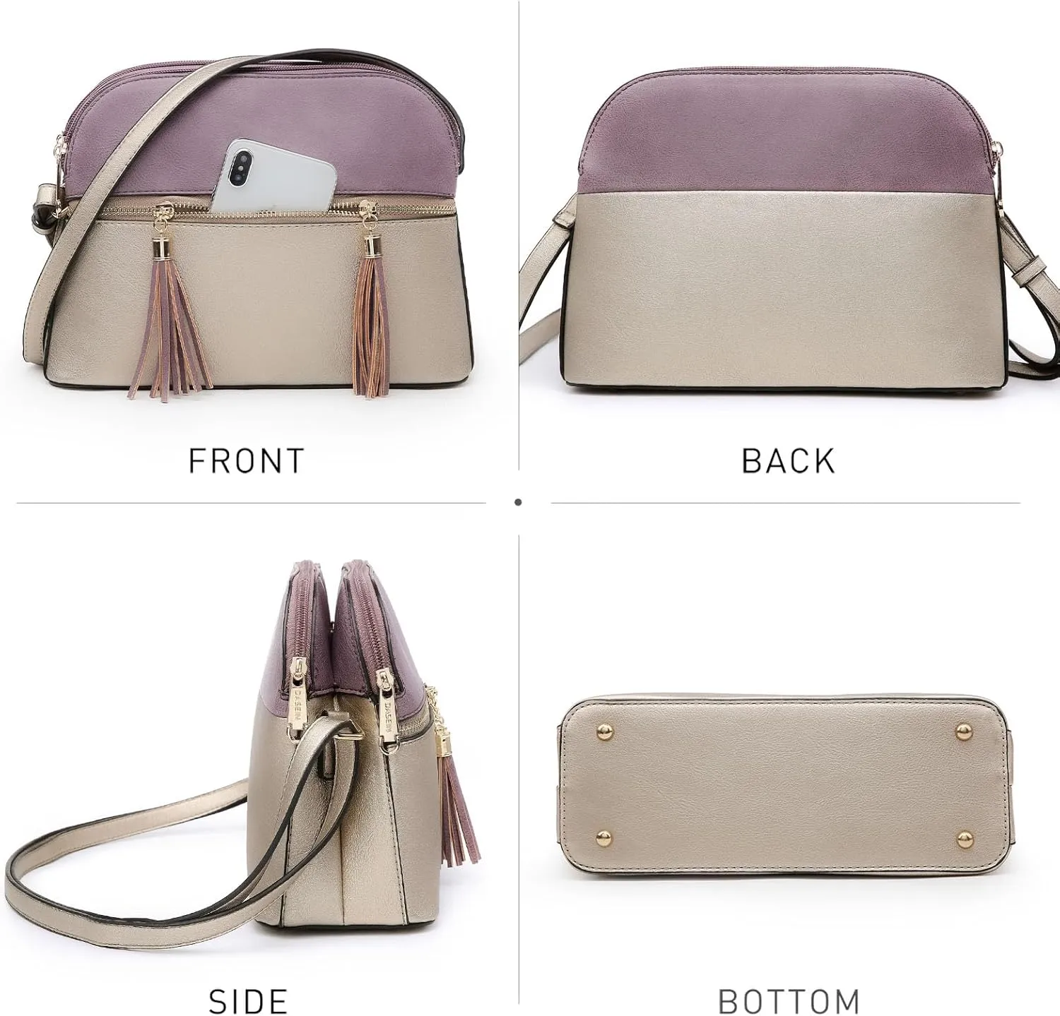 Dasein Women Tassel Zipper Pocket Crossbody Bag Shoulder Purse Fashion Travel Bag with Multi Pockets