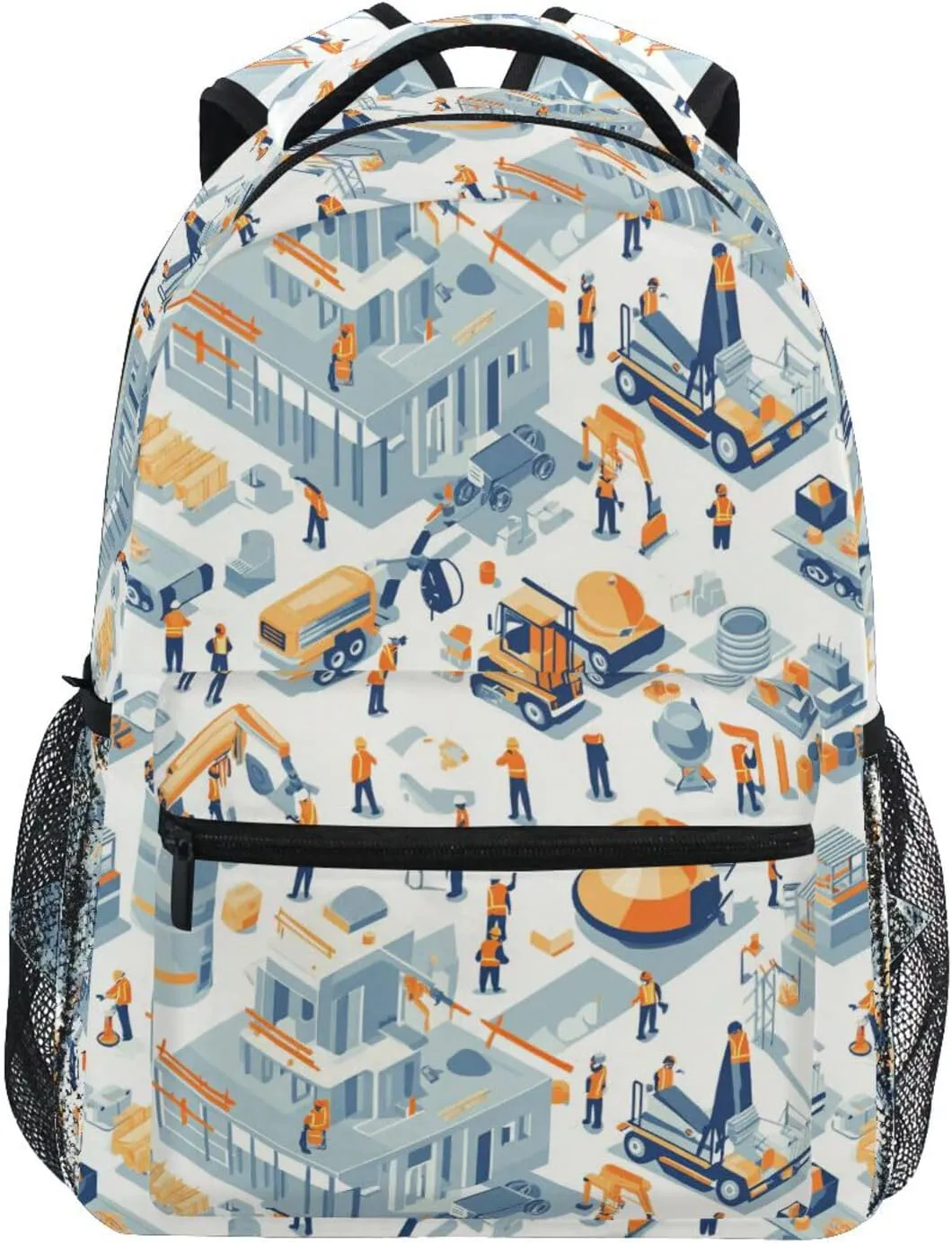Day Backpack for Men and Women Waterproof Backpack with Chest Strap for College Work Construction Scene Concrete Mixer Truck