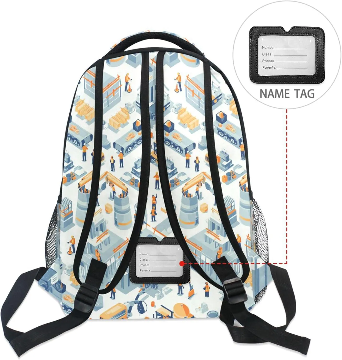 Day Backpack for Men and Women Waterproof Backpack with Chest Strap for College Work Construction Scene Concrete Mixer Truck