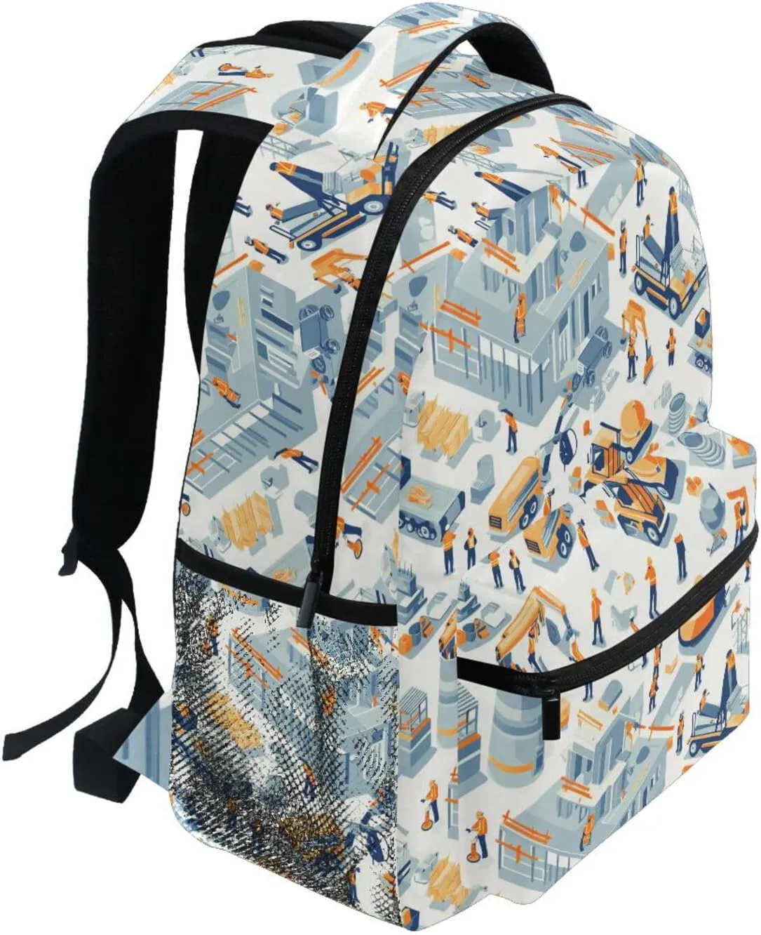 Day Backpack for Men and Women Waterproof Backpack with Chest Strap for College Work Construction Scene Concrete Mixer Truck