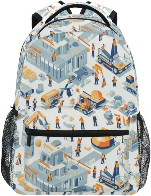 Day Backpack for Men and Women Waterproof Backpack with Chest Strap for College Work Construction Scene Concrete Mixer Truck