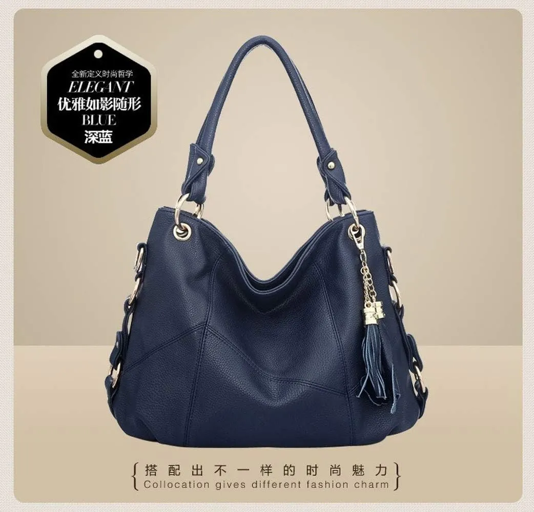 Dayfine Women's PU Single Shoulder Bag Tassel Stitching Large Capacity Shoulder Shopping Bag