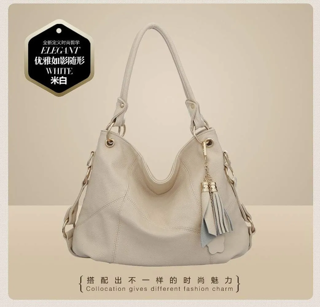 Dayfine Women's PU Single Shoulder Bag Tassel Stitching Large Capacity Shoulder Shopping Bag