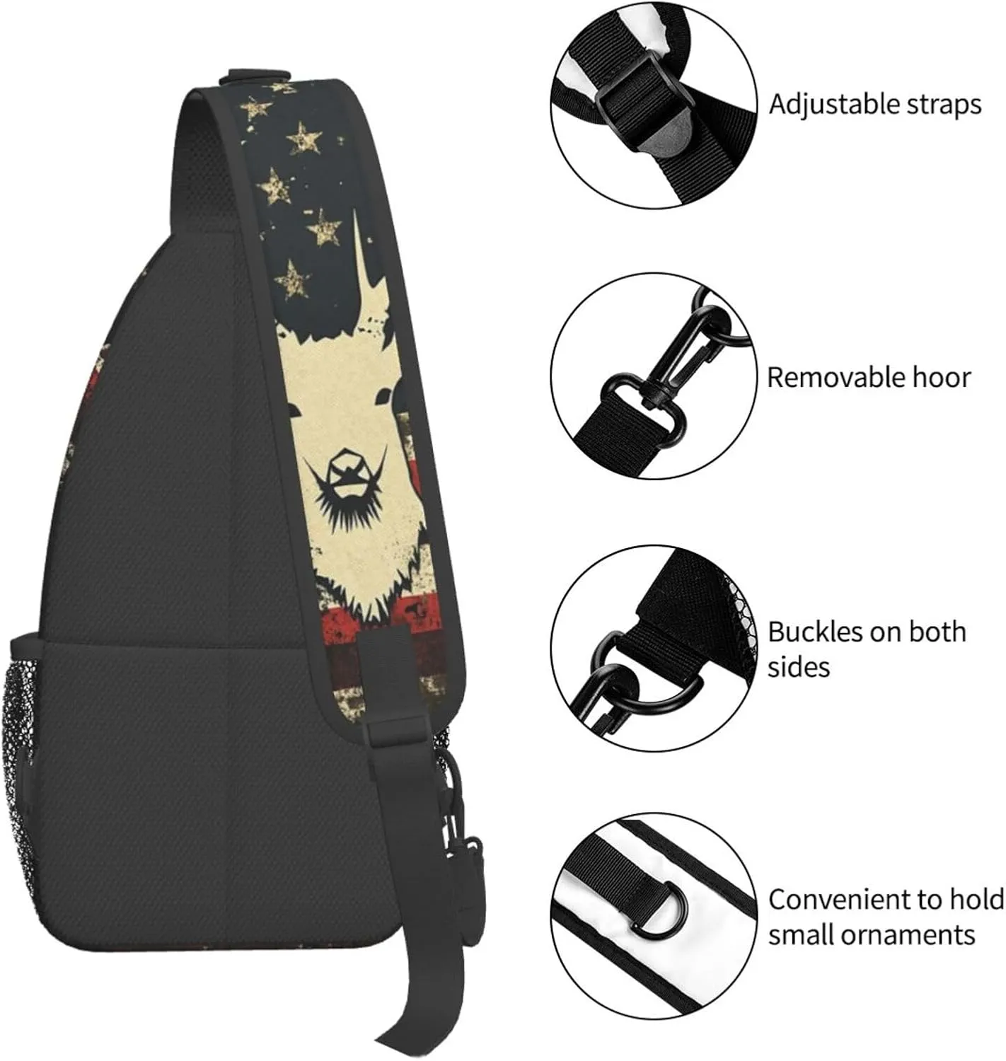 Deer Camo Camouflage American Flag Hunting Sling Backpack Hiking Backpack Crossbody Bag Sports Lightweight And Durable Chest Bag Shoulder Bag For Women Men