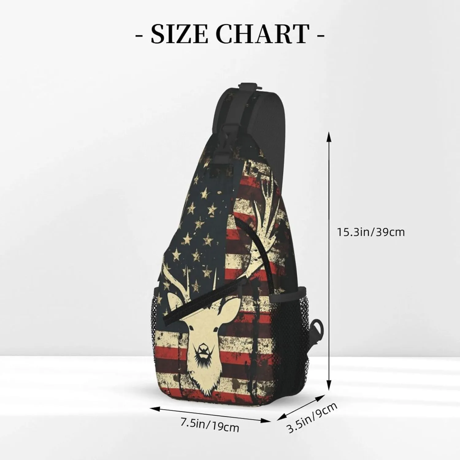 Deer Camo Camouflage American Flag Hunting Sling Backpack Hiking Backpack Crossbody Bag Sports Lightweight And Durable Chest Bag Shoulder Bag For Women Men