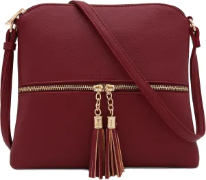 DELUXITY Lightweight Medium Crossbody Bag with Tassel