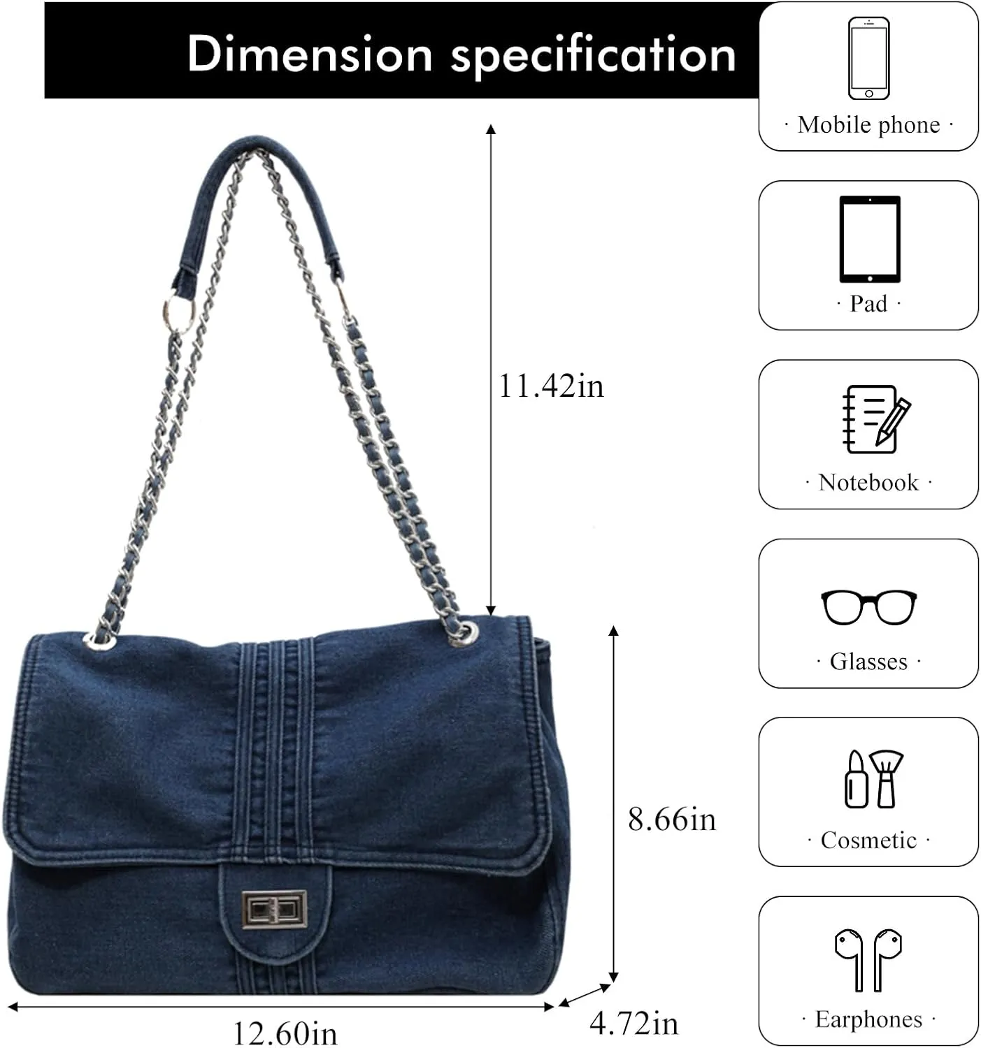 Denim Crossbody Bag Jean Purses for Women Denim Handbags Clutch Purse Shoulder Bags