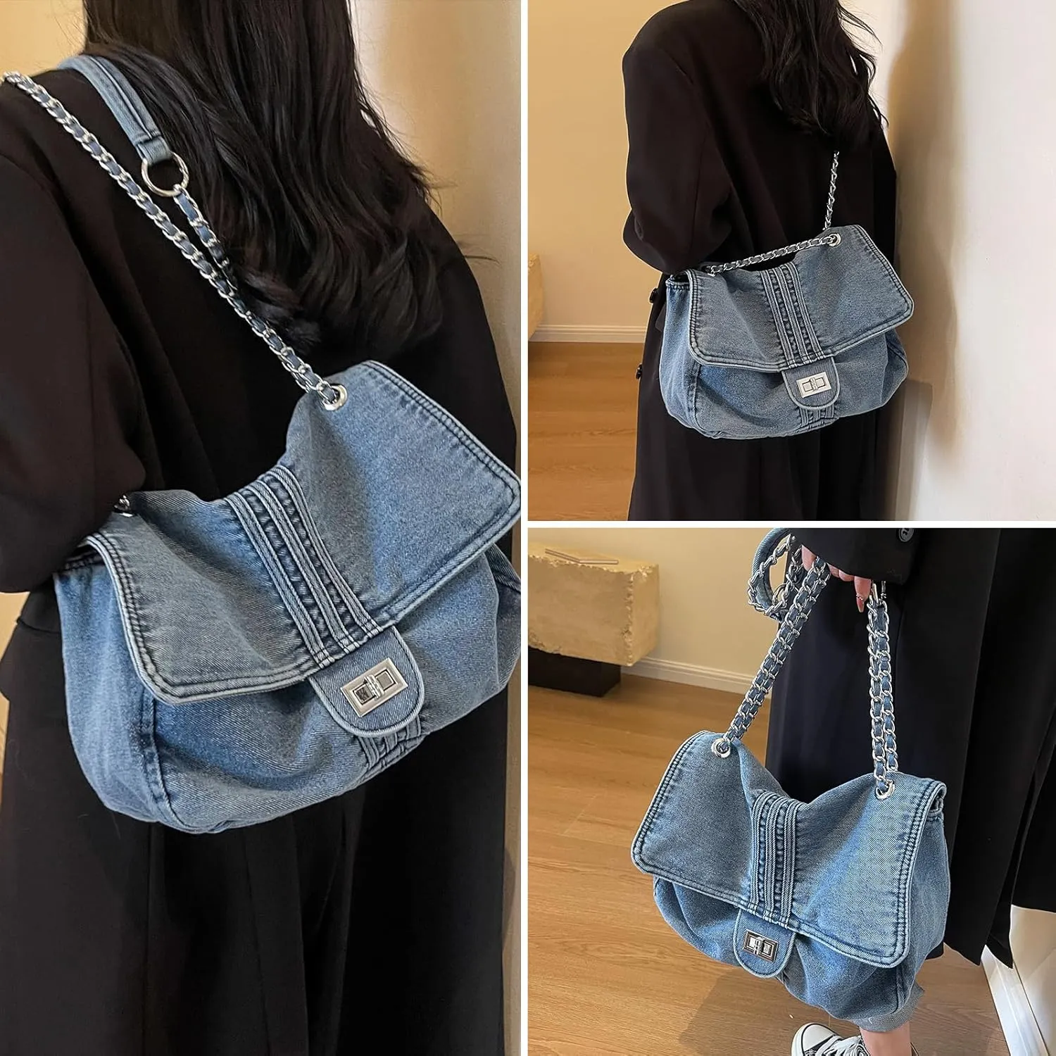 Denim Crossbody Bag Jean Purses for Women Denim Handbags Clutch Purse Shoulder Bags