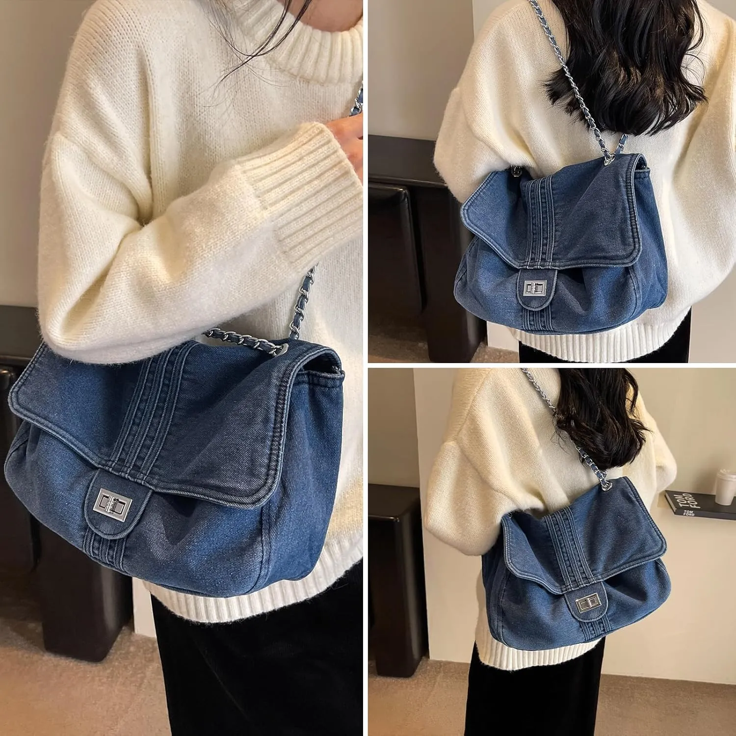 Denim Crossbody Bag Jean Purses for Women Denim Handbags Clutch Purse Shoulder Bags