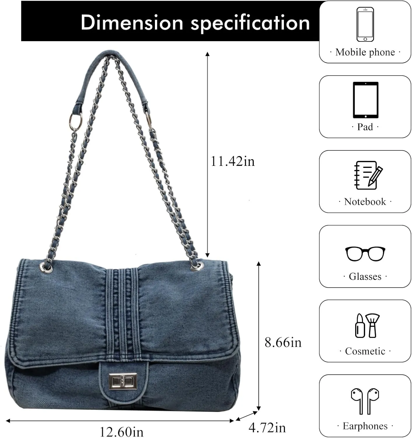 Denim Crossbody Bag Jean Purses for Women Denim Handbags Clutch Purse Shoulder Bags