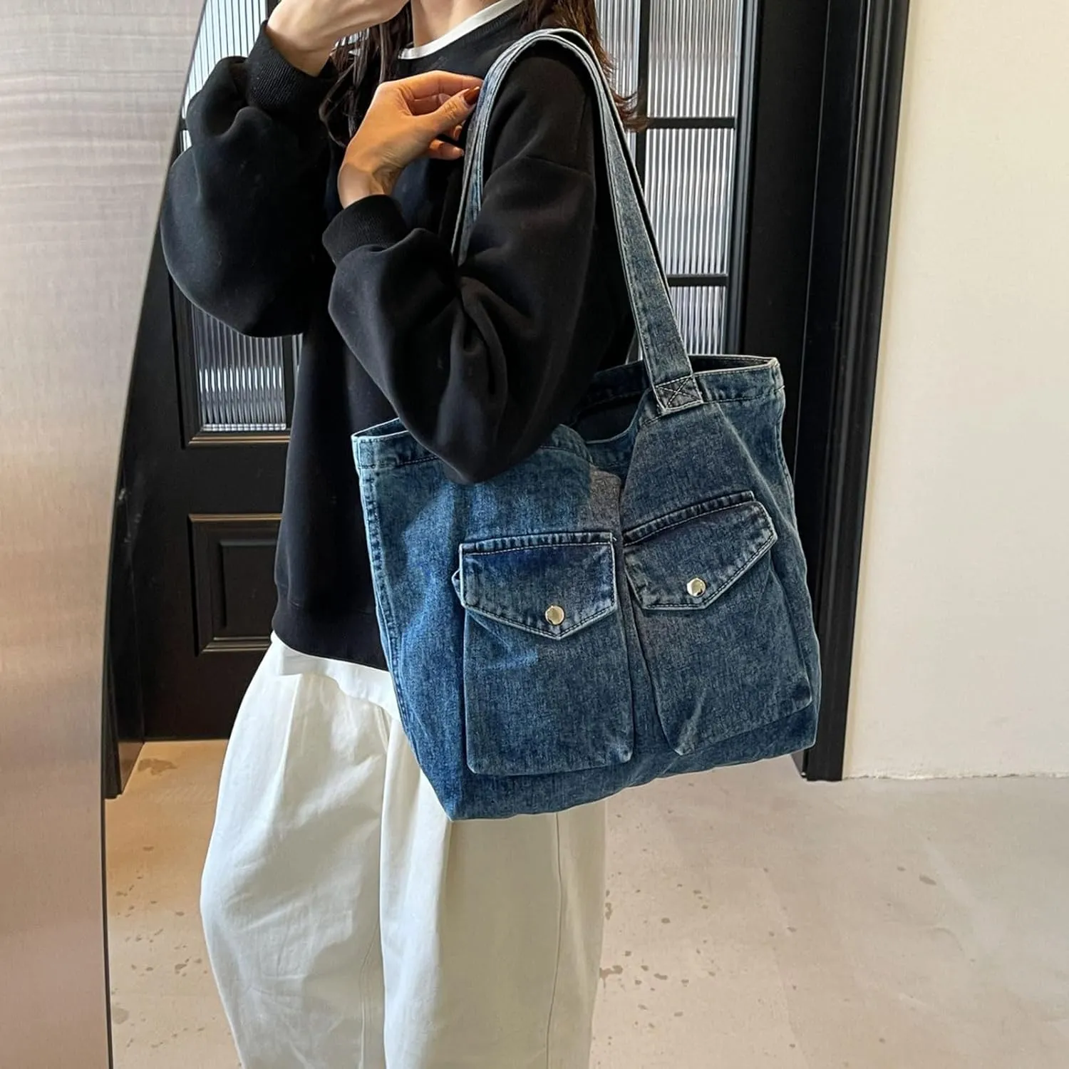 Denim Hobo Bag Casual Shoulder Bag Laptop Bag Tote Bag Stachel Bag Travel Daypacks