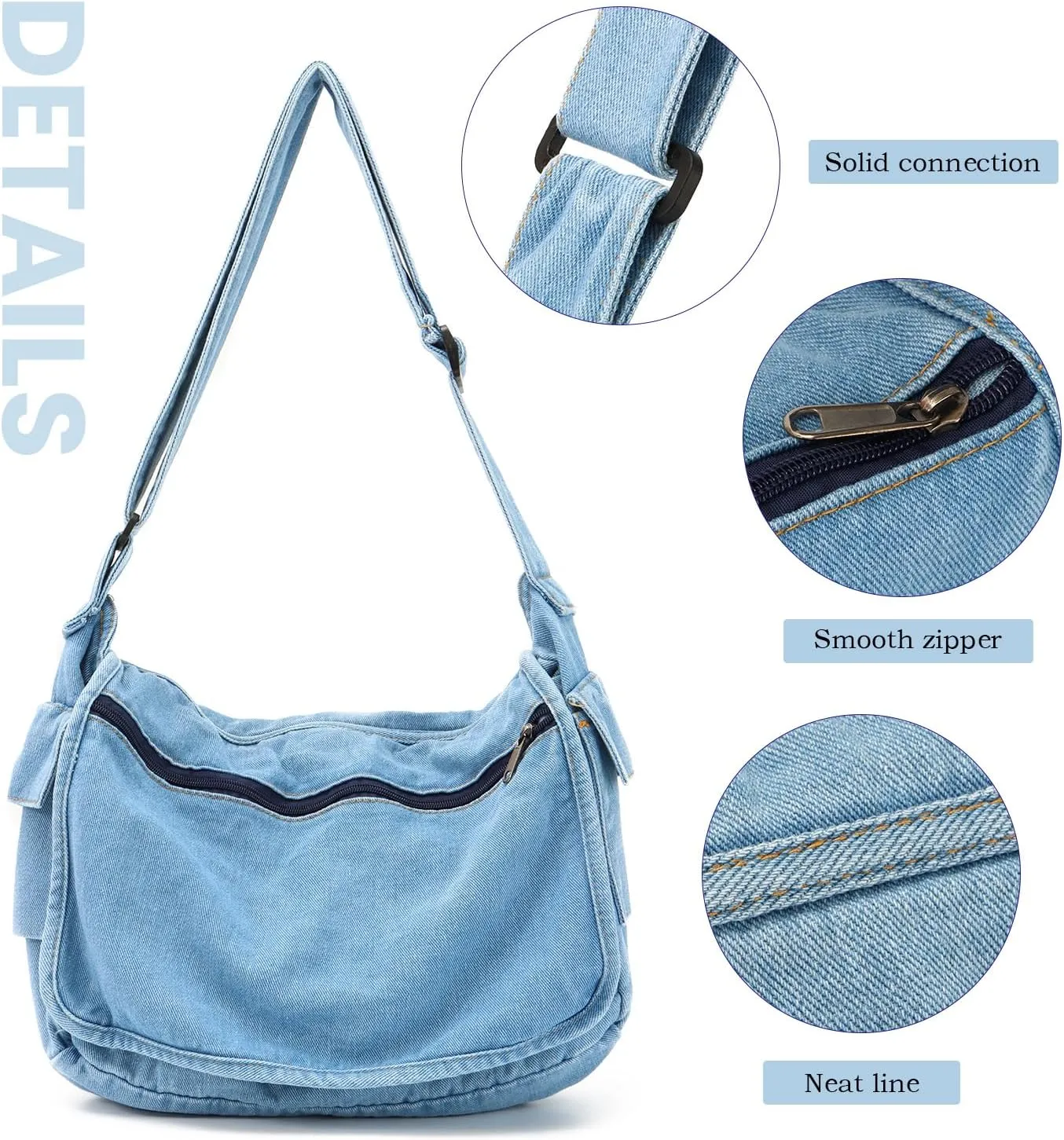 Denim Hobo Purse Bags Casual Canvas Messenger Shoulder Bag Retro Large Crossbody Satchel Bags for Women and Men