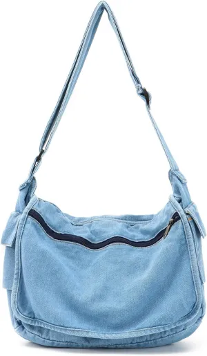 Denim Hobo Purse Bags Casual Canvas Messenger Shoulder Bag Retro Large Crossbody Satchel Bags for Women and Men
