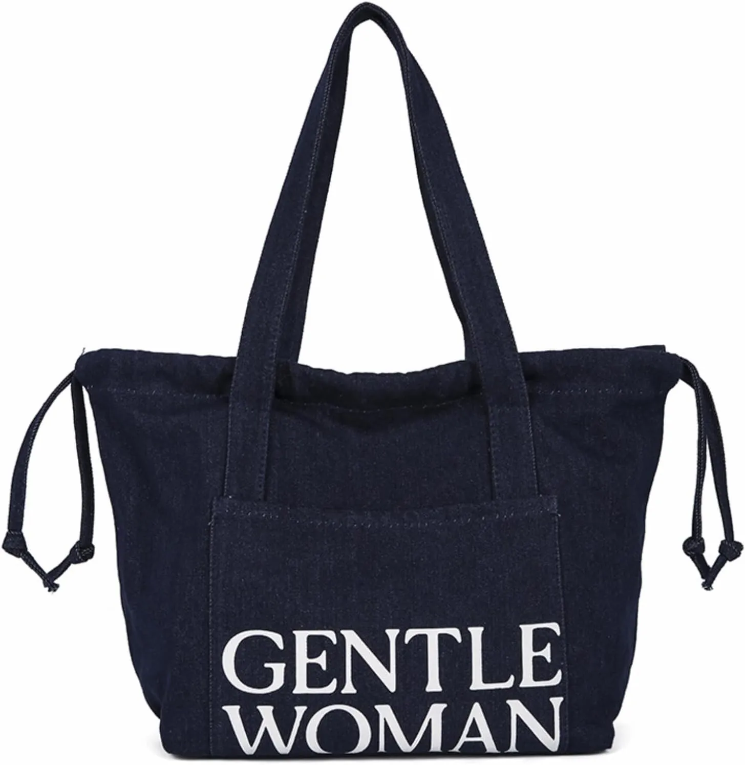 Denim Tote Bag Casual Large Handbag Shoulder Purse with Drawstring Work Travel Everyday Bag for Women