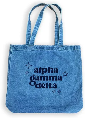 Denim Tote Bag - Retro Vibe Sorority Tote with Name and Stars Design