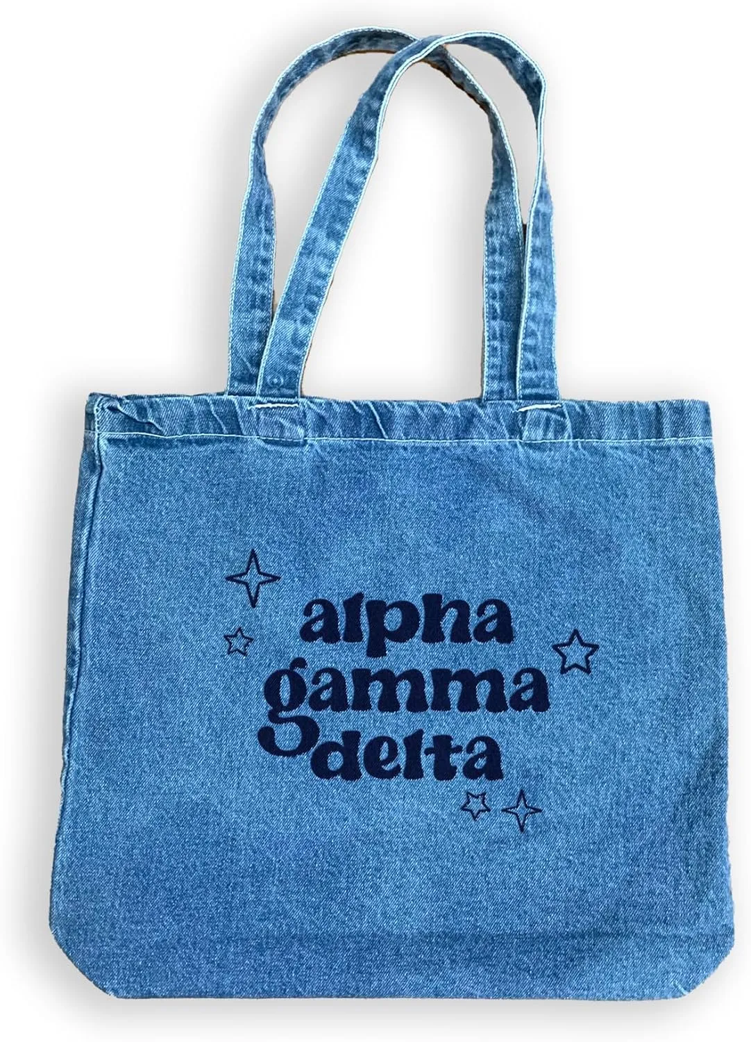Denim Tote Bag - Retro Vibe Sorority Tote with Name and Stars Design