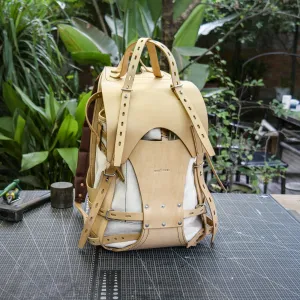 Detachable canvas plant tanned leather backpack - retro backpack for travel, camping, hiking, commuting